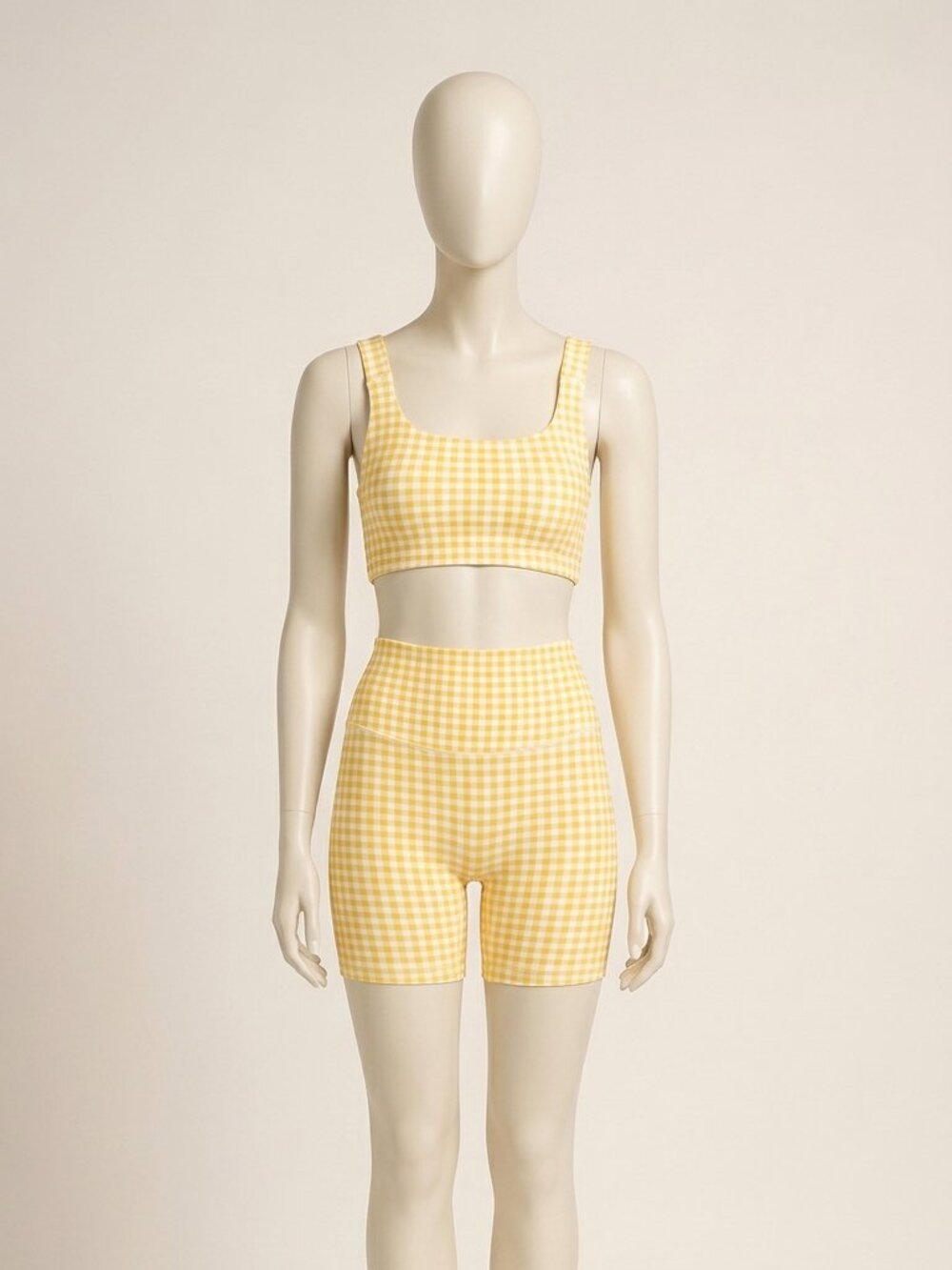 Aoysky Sports Women's Gingham Athletic Set Yellow M Crop Tank High Waist Shorts